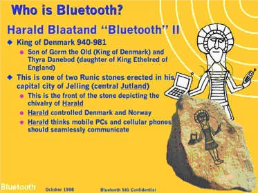 PowerPoint de Jack Kardach représentant Harald Bluetooth et la pierre de Jelling