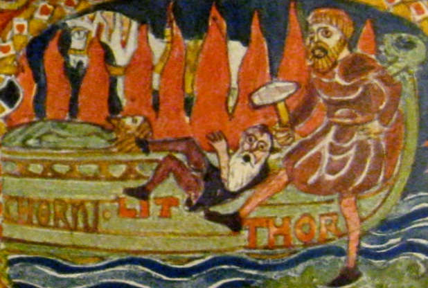 Þórr projette Litr dans le bûcher Baldr, par Emil Doepler